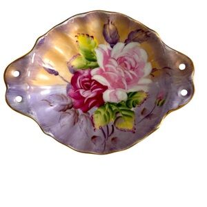 Lefton Rose Hand Painted Porcelain Nut Bon Bon Dish Approximately 6.5 “ Long